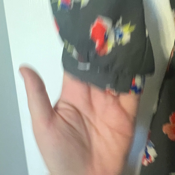 Small lush brand floral wrap grey gray dress lined colorful v neck sleeve - Picture 9 of 10